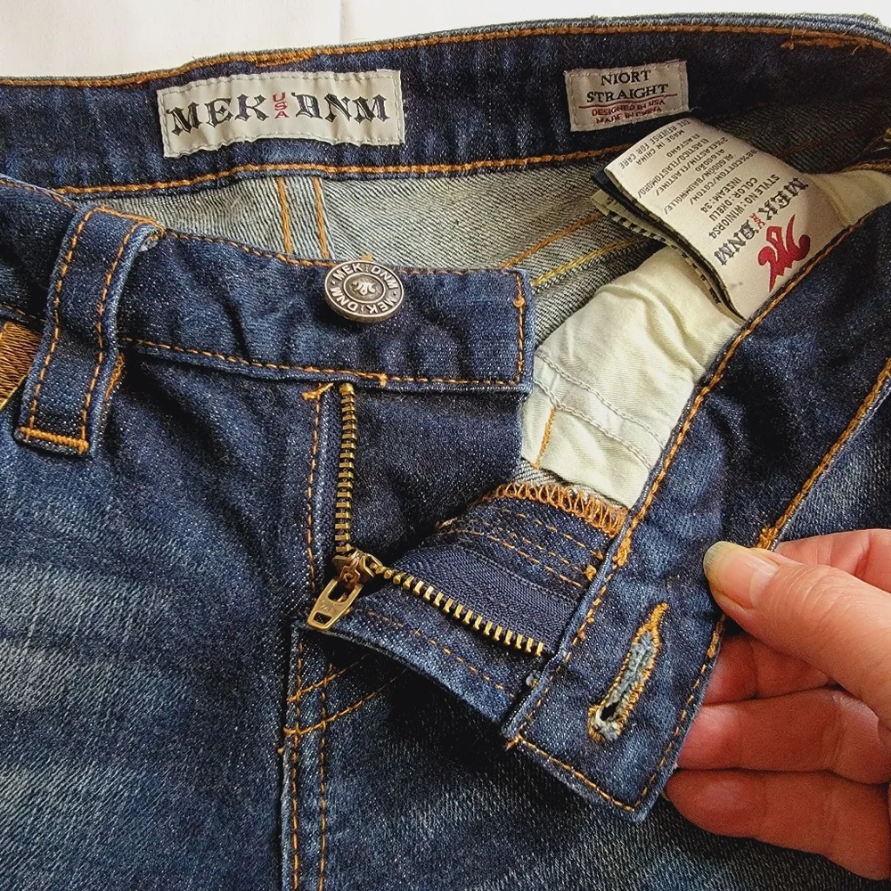 MEK USA DNM Designer Denim Jeans Gold Accent Niort Straight Leg Size 25x34 - Picture 8 of 15